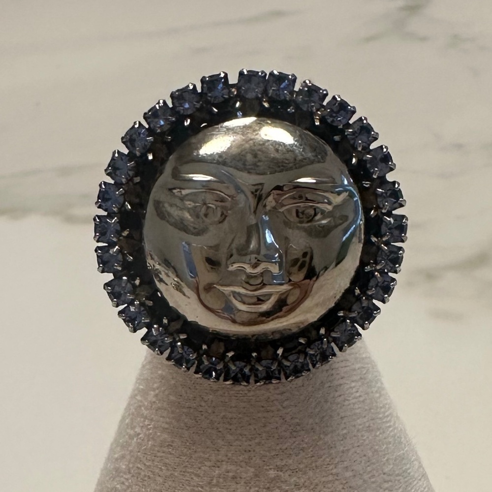 Danny Pollak - Silver Plated Amethyst & Violet Crystal Sun Face Statement Ring - Picture 2 of 16